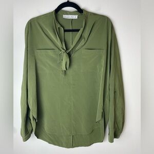 Abercrombie & Fitch Women Olive Green Tie Neck Office Blouse Top Size Small